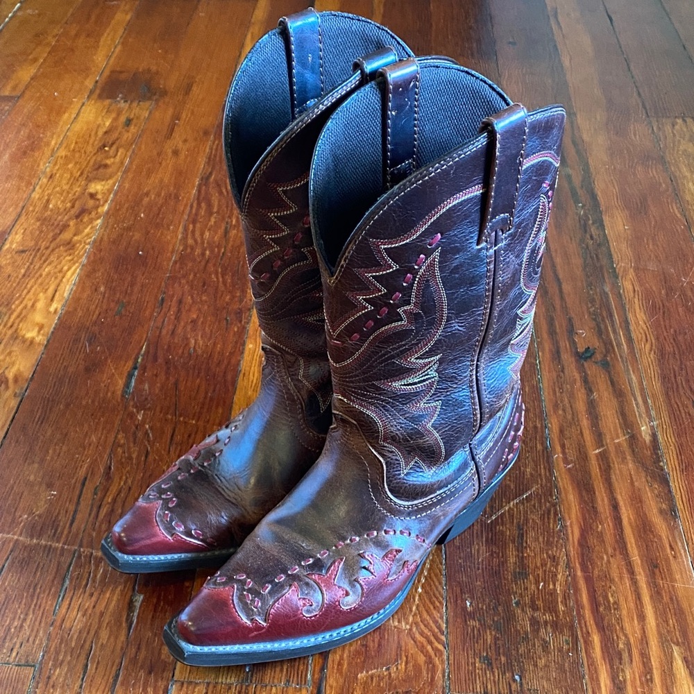 Vintage red and brown cowboy boots
